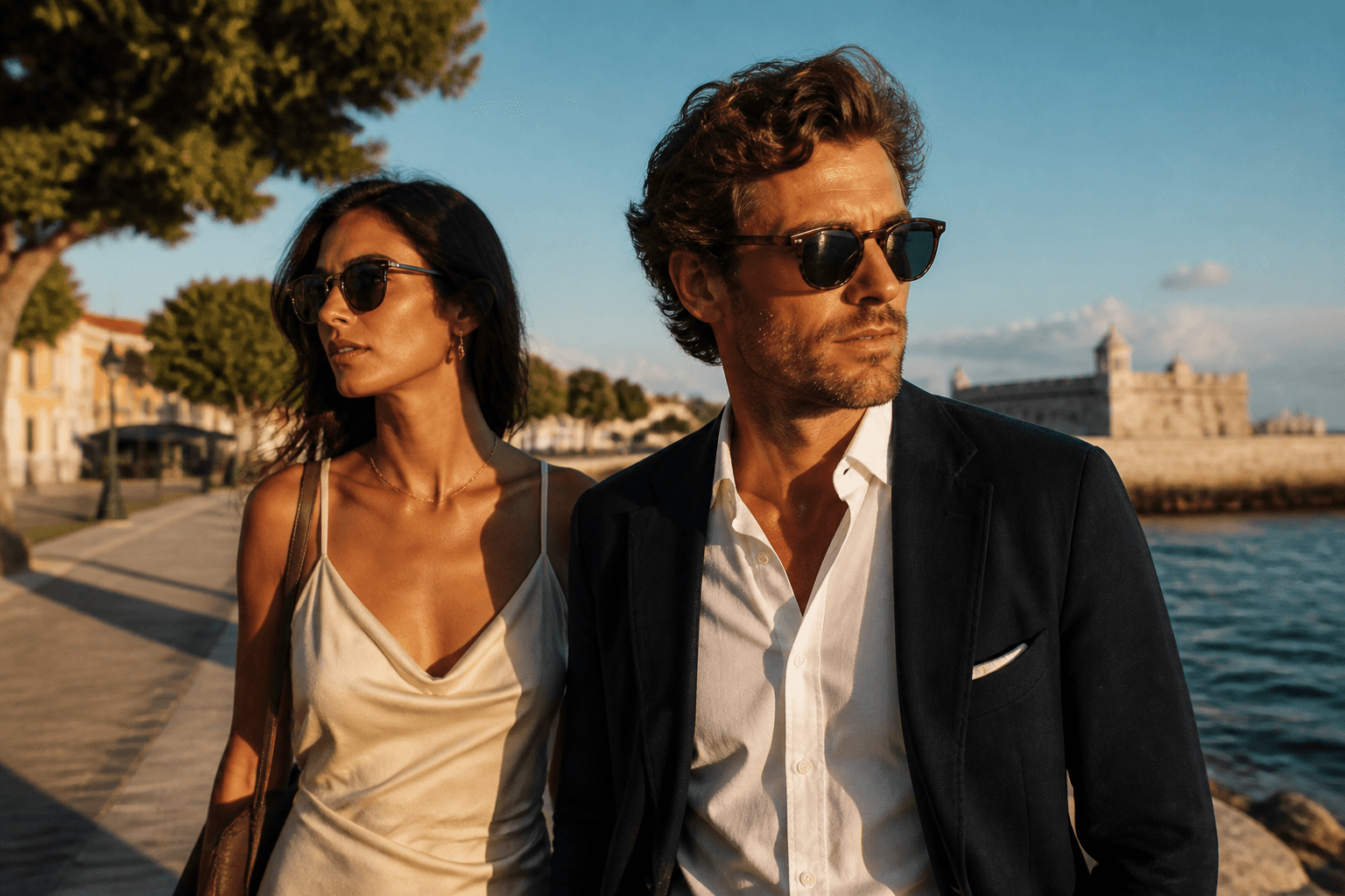 Casal com óculos de sol em Portugal