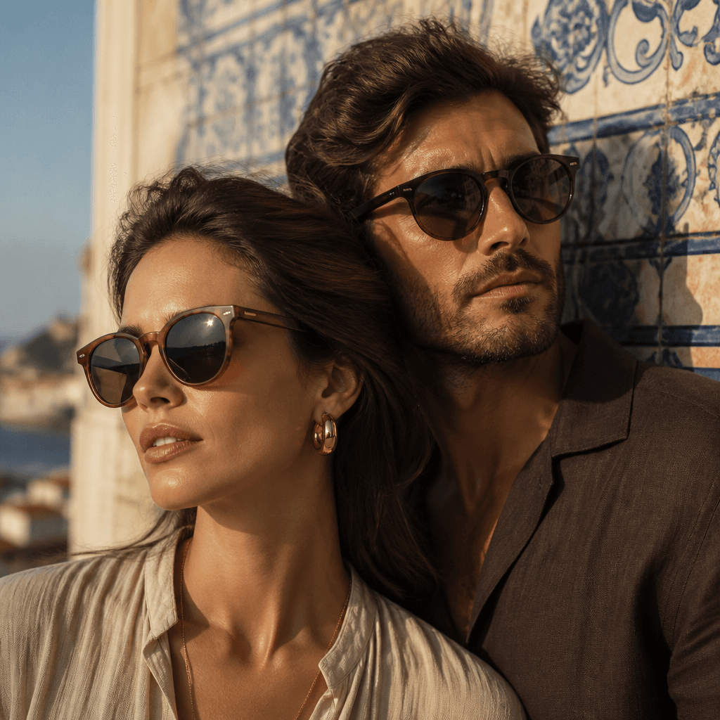 Casal com óculos de sol em Portugal