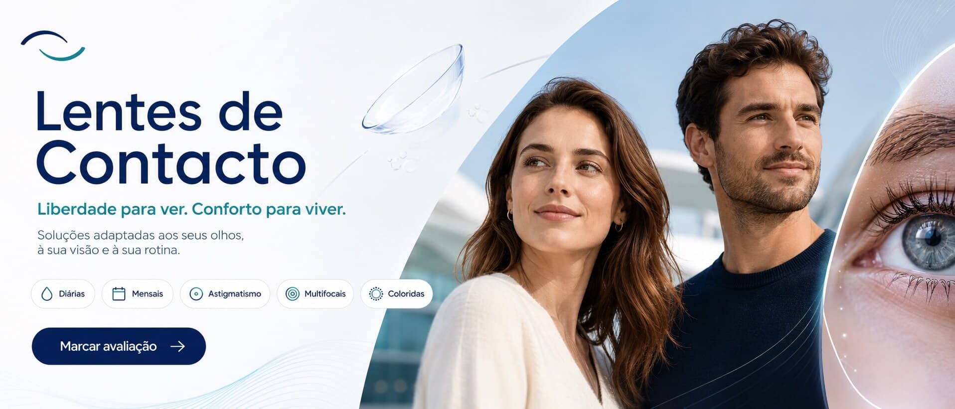 Lentes de contacto sobre fundo claro