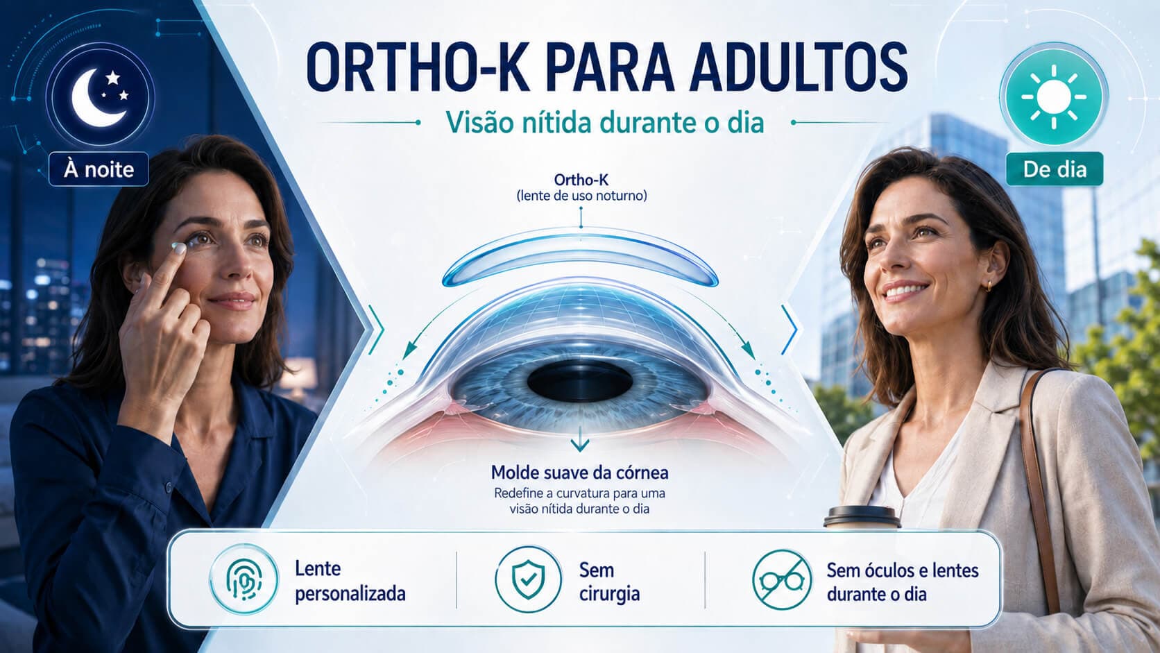 Ortho-K infographic for adults: clear daytime vision without glasses